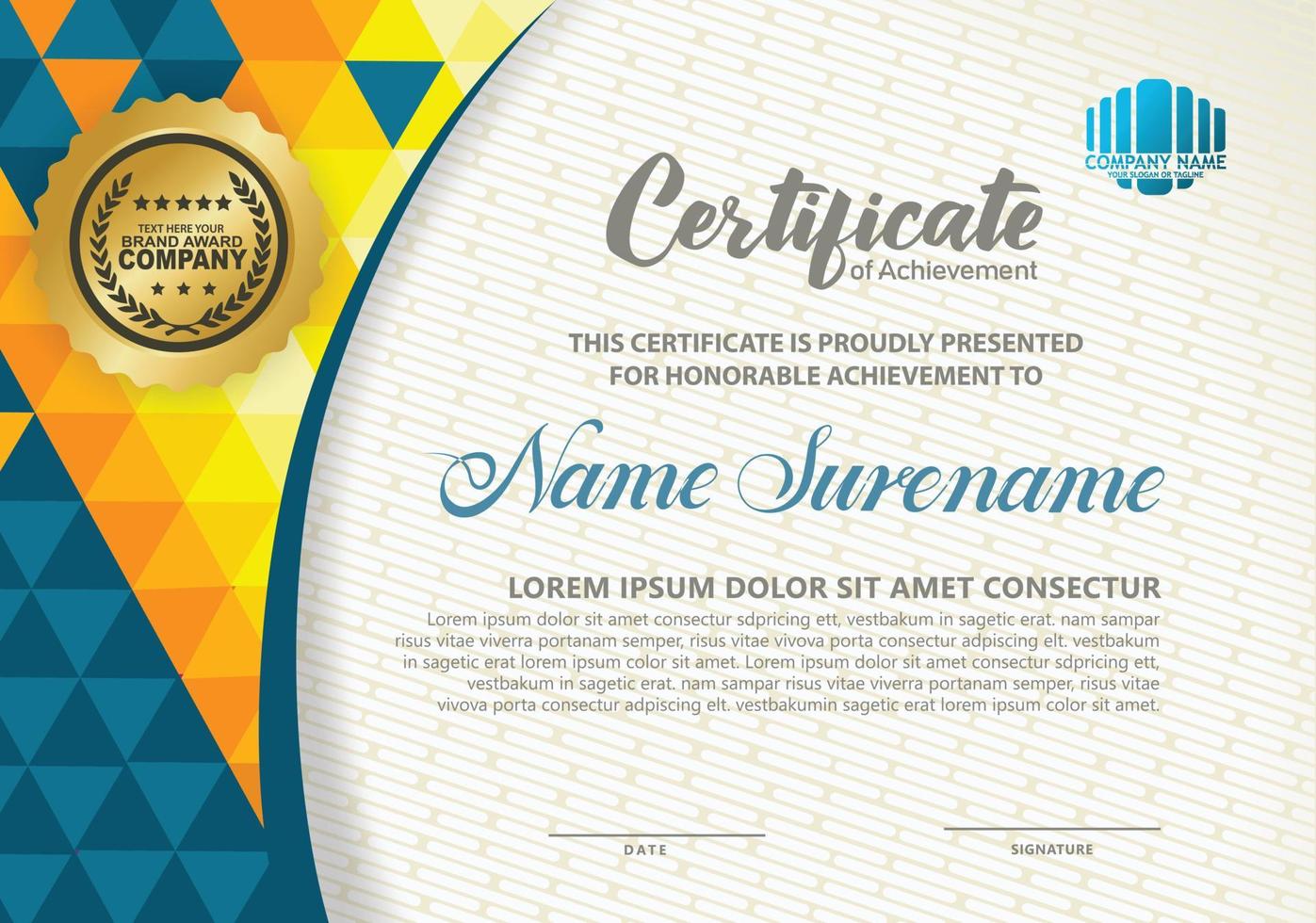 Modern certificate template with polygon texture pattern background. vector