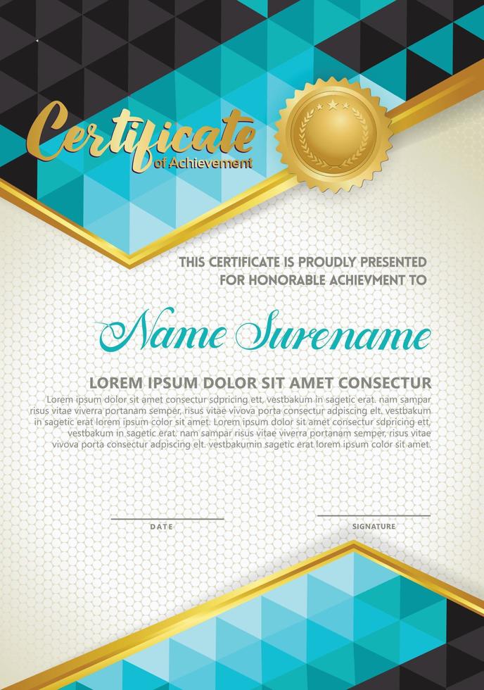 Vertical certificate template with triangle geometric polygonal background, vector