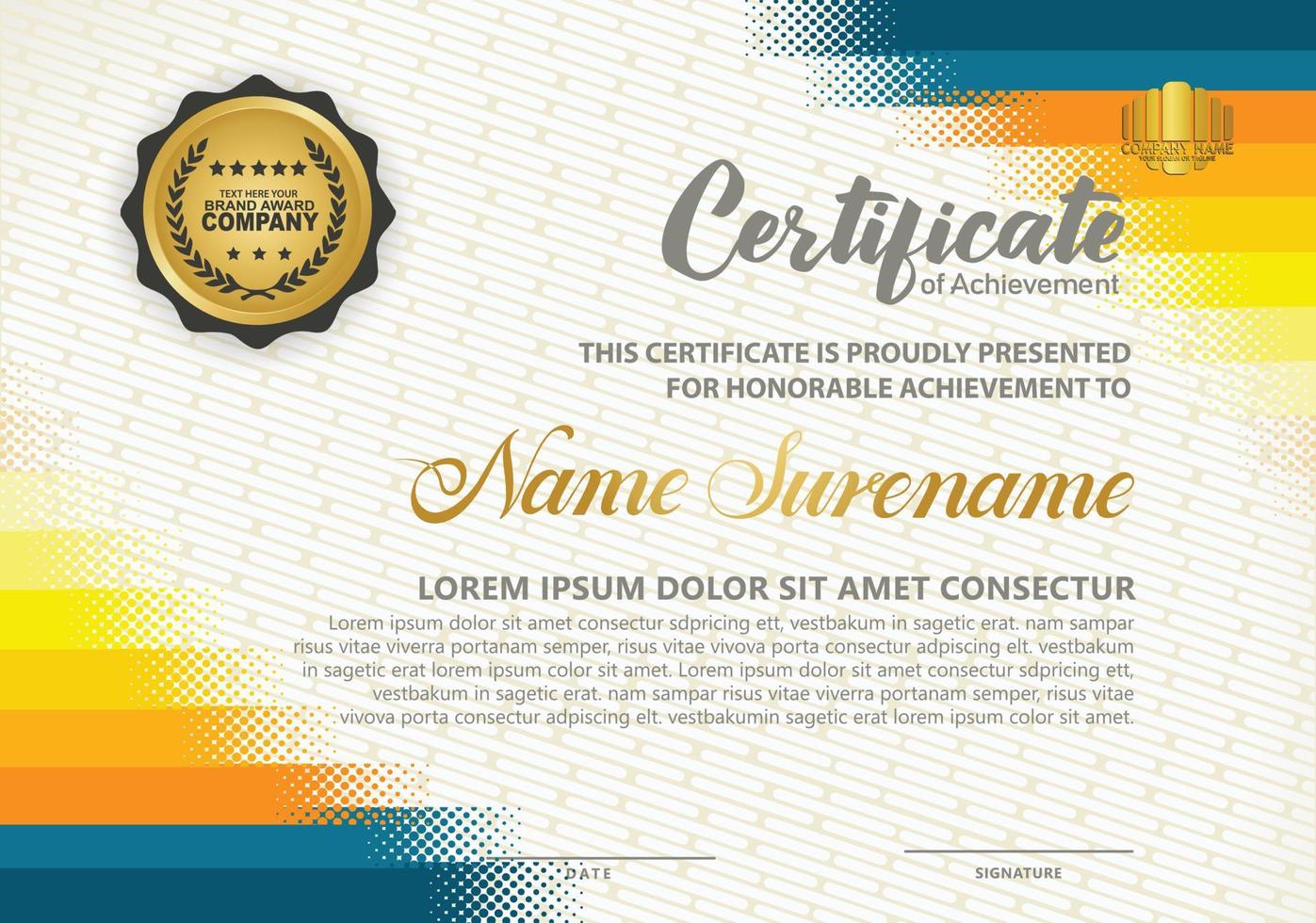 Diploma certificate template with halftone style and modern pattern background vector