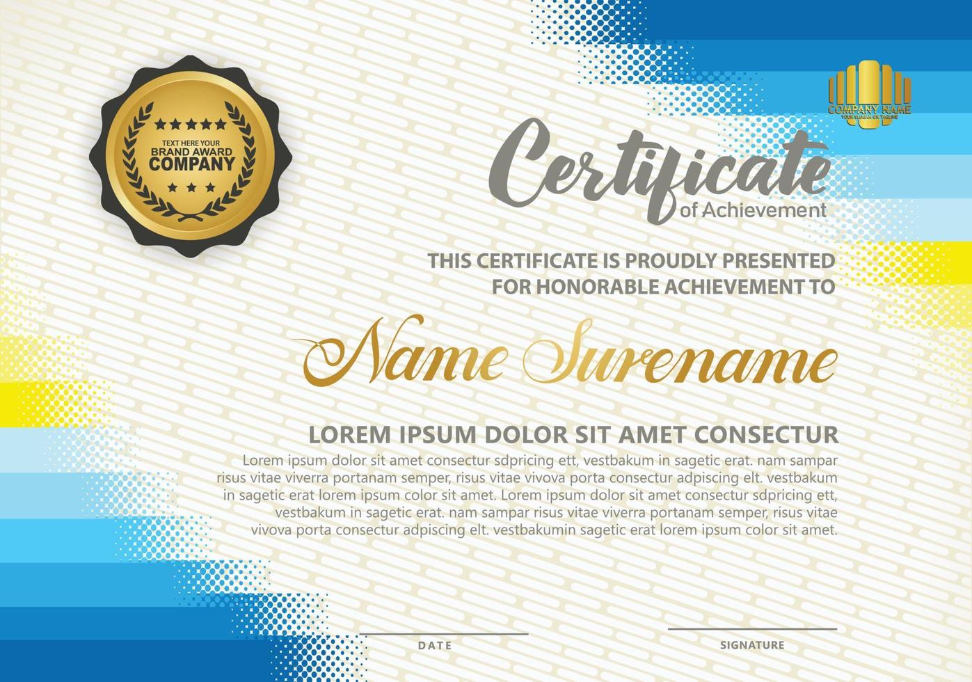 Diploma certificate template with halftone style and modern pattern background vector