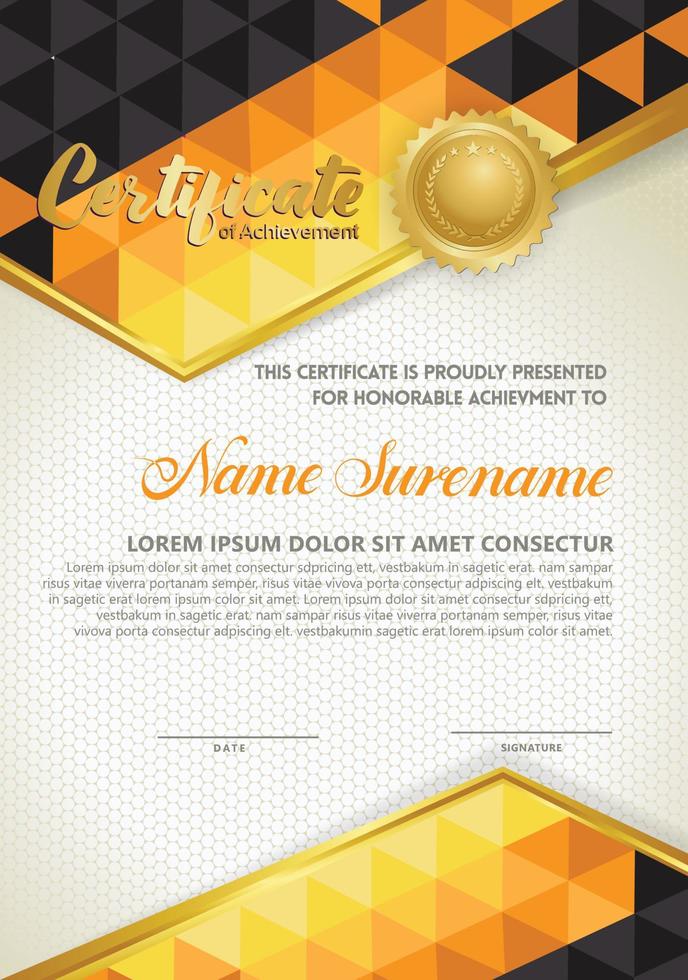 Vertical certificate template with triangle geometric polygonal background, vector