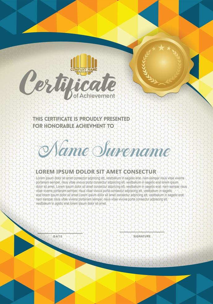 Vertical certificate template with triangle geometric polygonal background, vector
