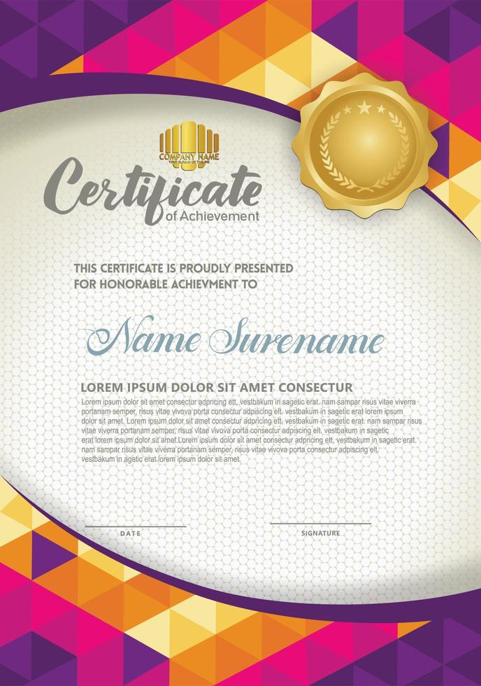 Vertical certificate template with triangle geometric polygonal background, vector