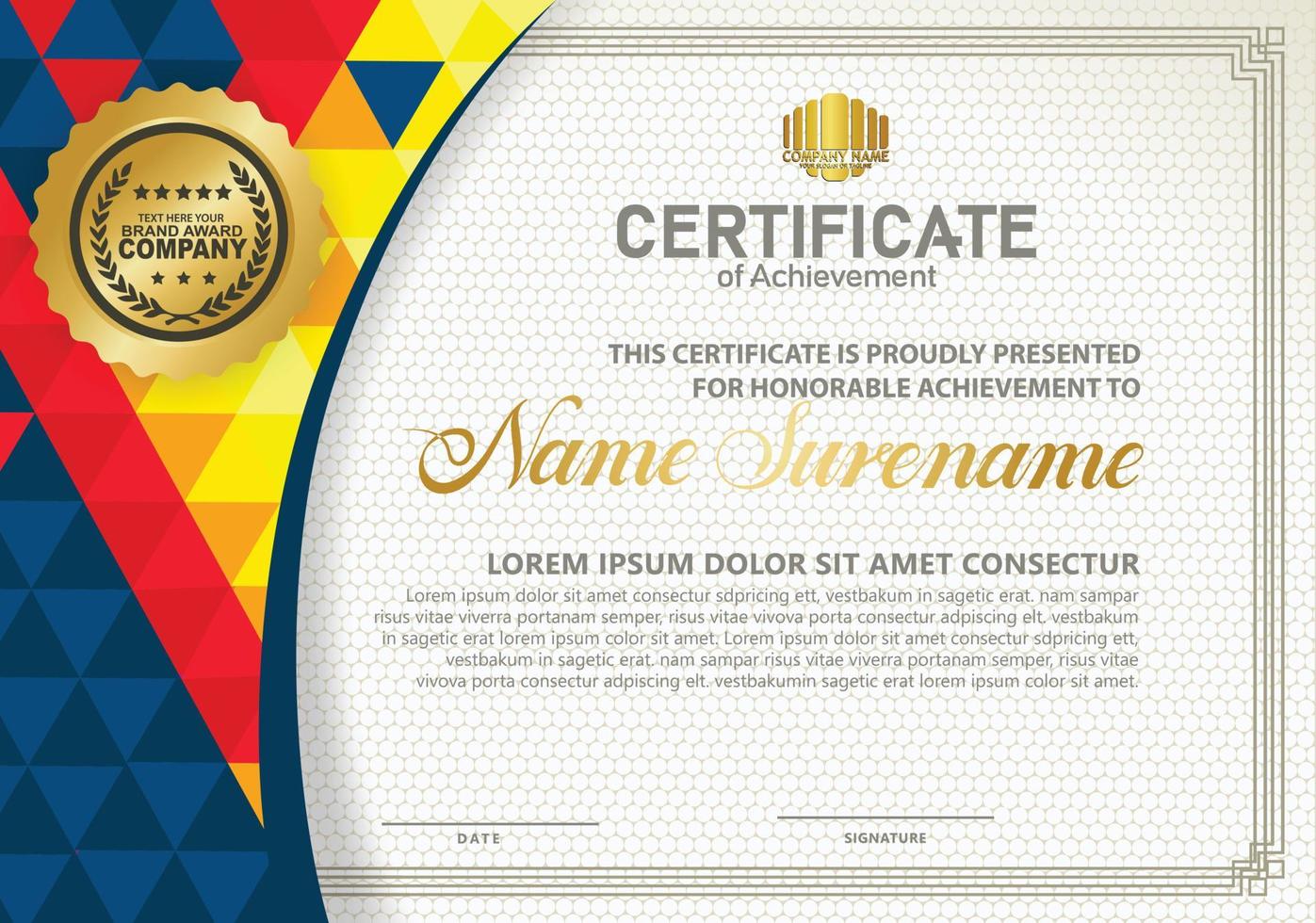 Modern certificate template with polygon texture pattern background. vector