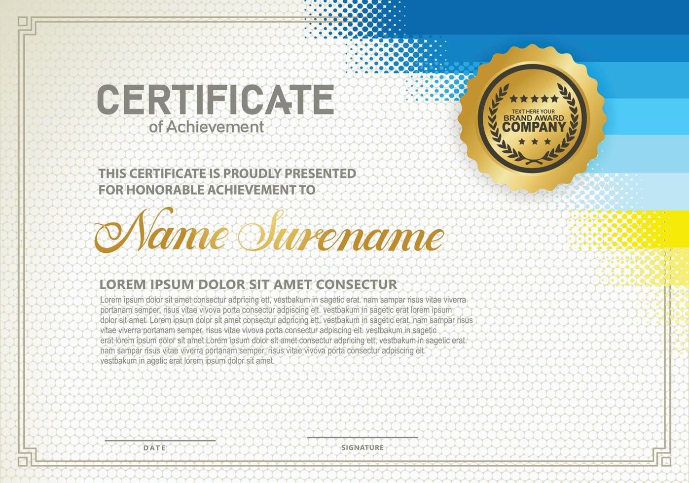 Diploma certificate template with halftone style and modern pattern background vector