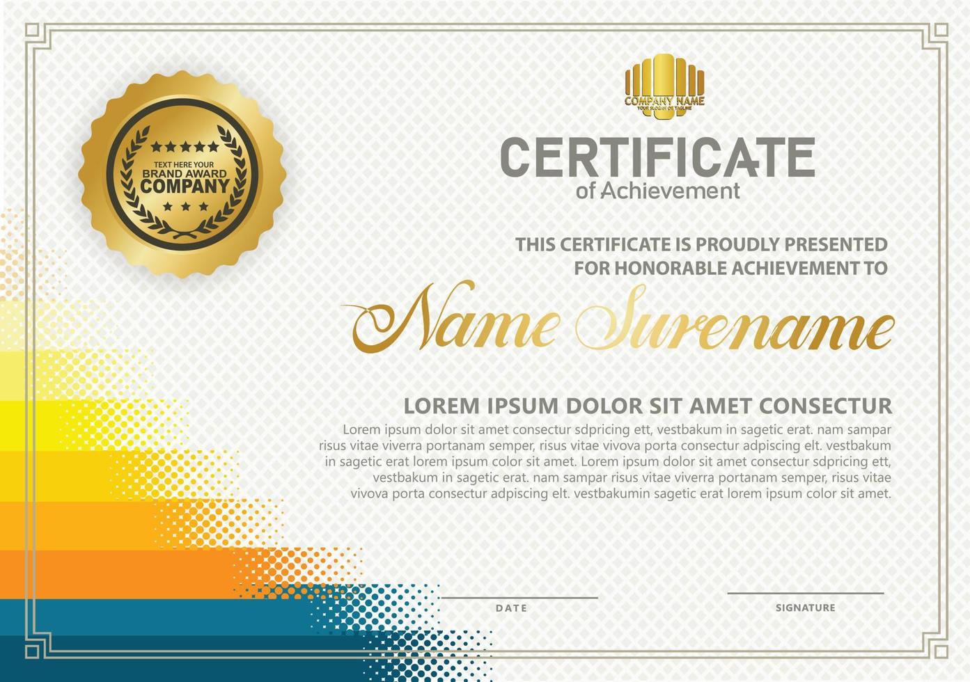 Diploma certificate template with halftone style and modern pattern background vector