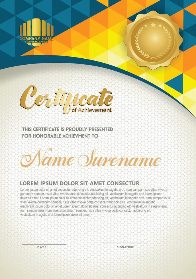Vertical certificate template with triangle geometric polygonal background, vector
