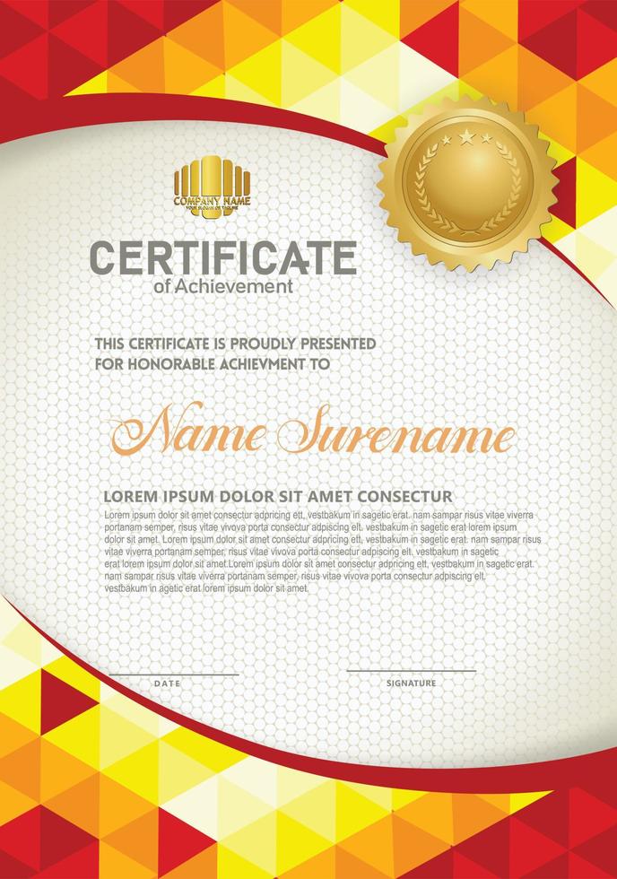 Vertical certificate template with triangle geometric polygonal background, vector