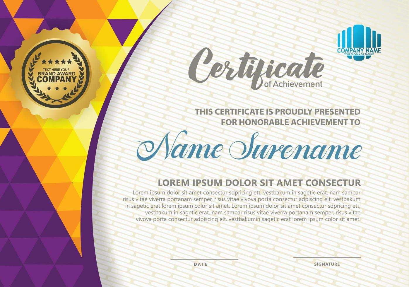 Modern certificate template with polygon texture pattern background. vector