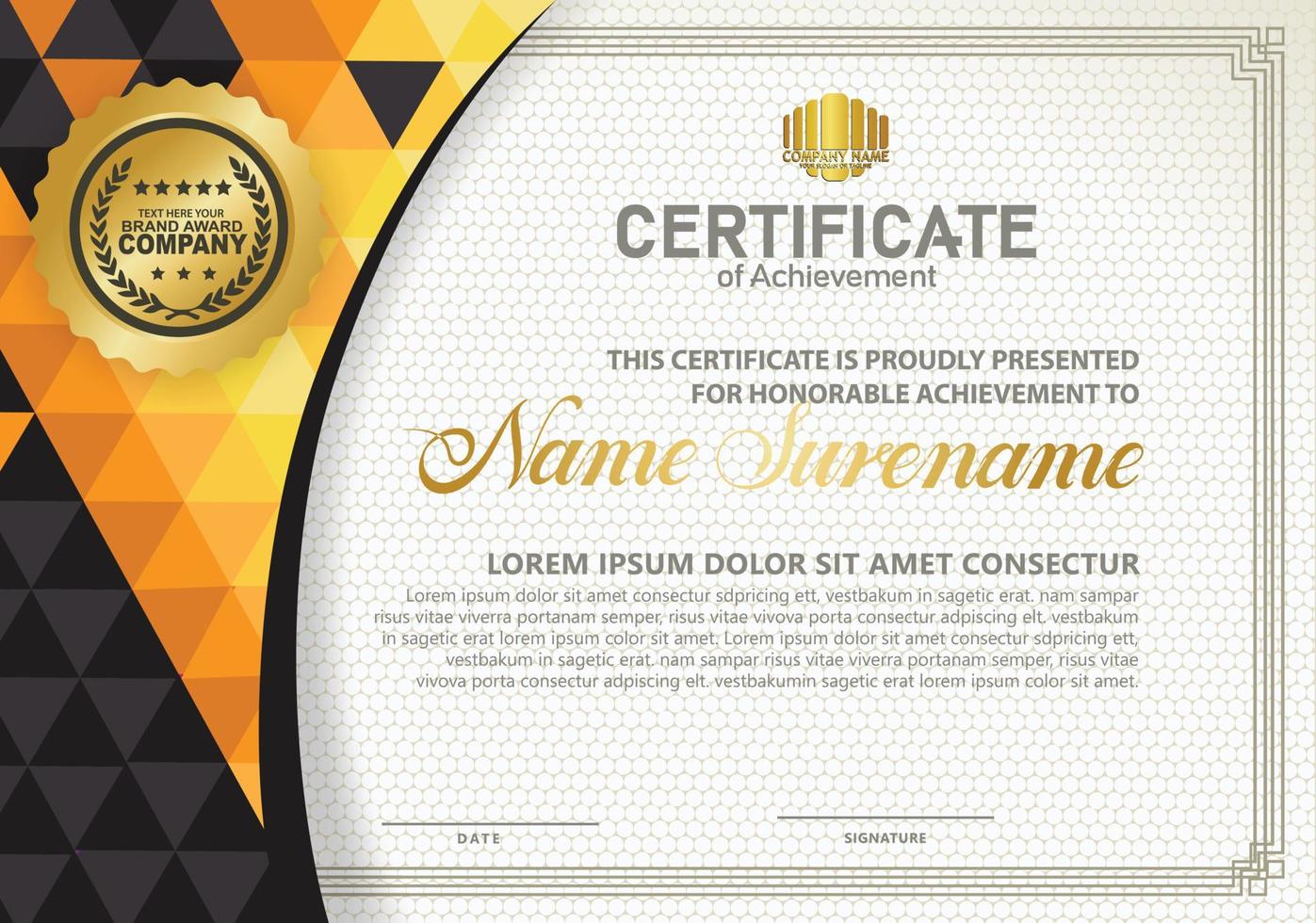 Modern certificate template with polygon texture pattern background. vector