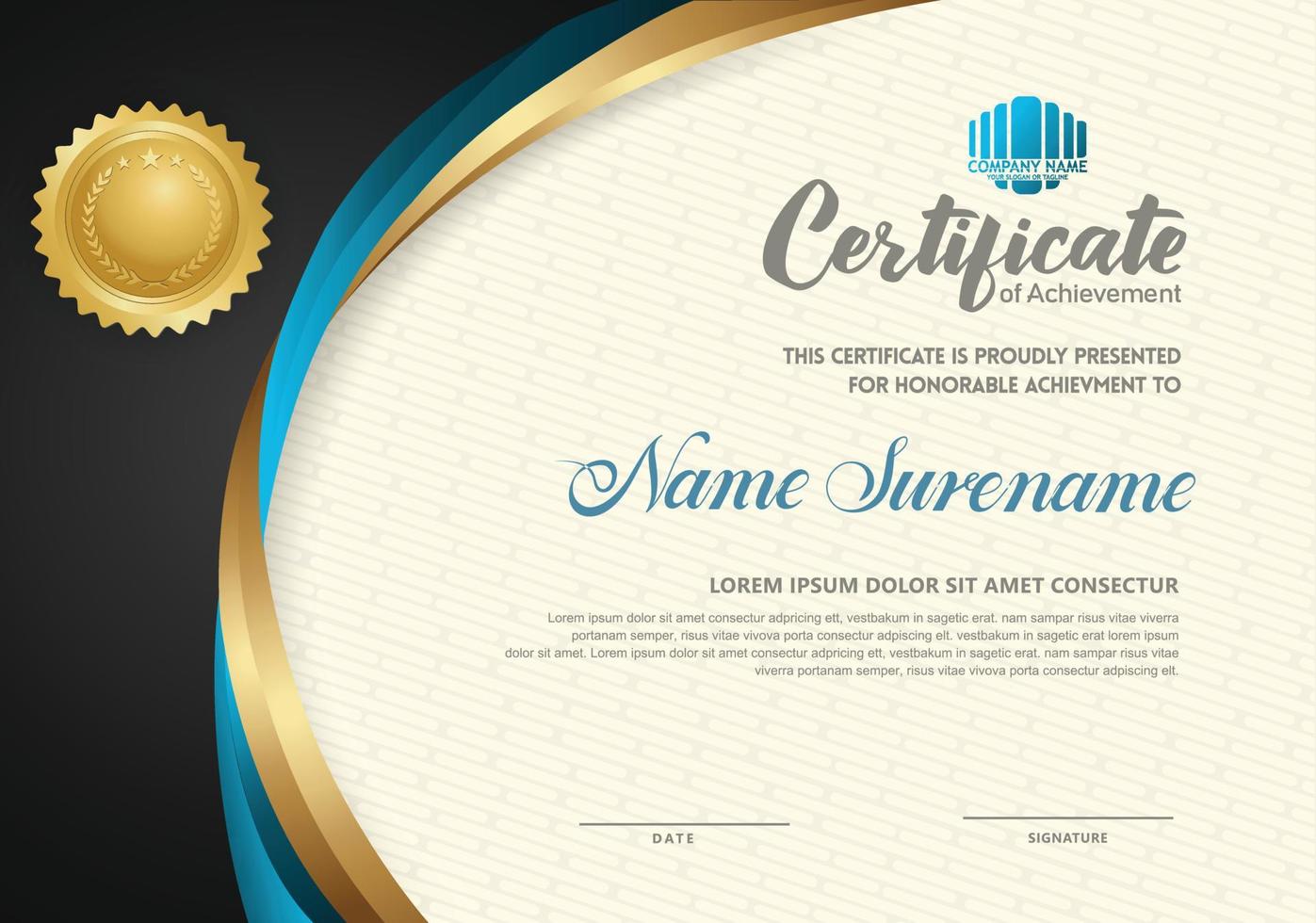 Elegant and futuristic certificate template with curved line shape ornament modern pattern,diploma. vector