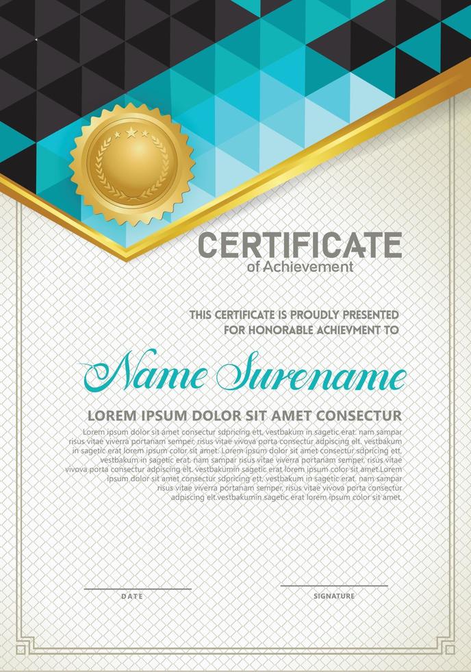 Vertical certificate template with triangle geometric polygonal background, vector