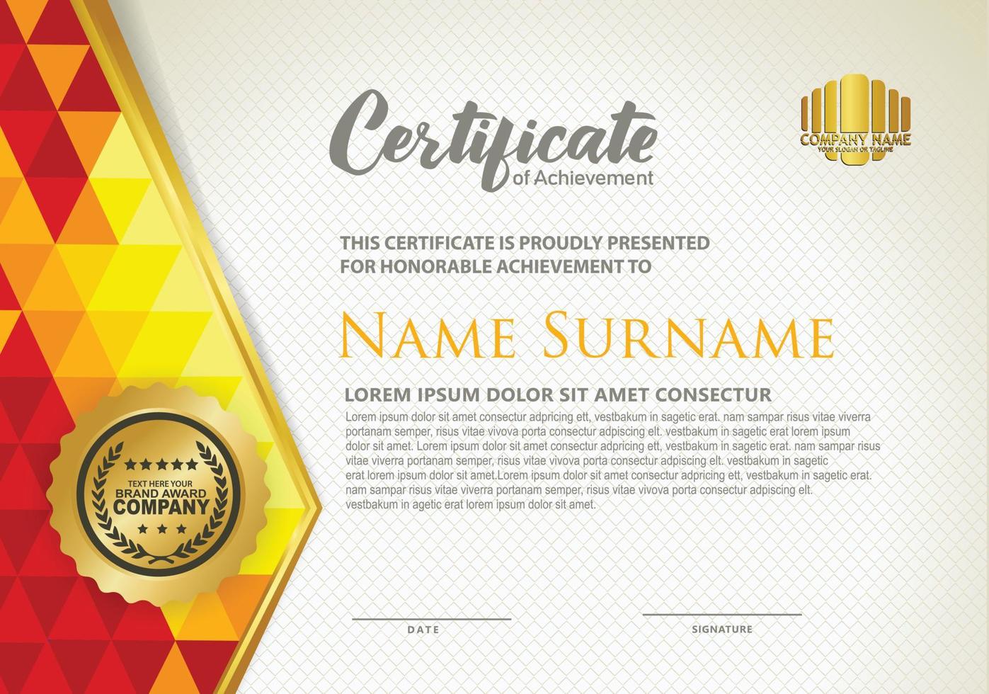 Horizontal certificate template with triangle geometric polygonal background, vector