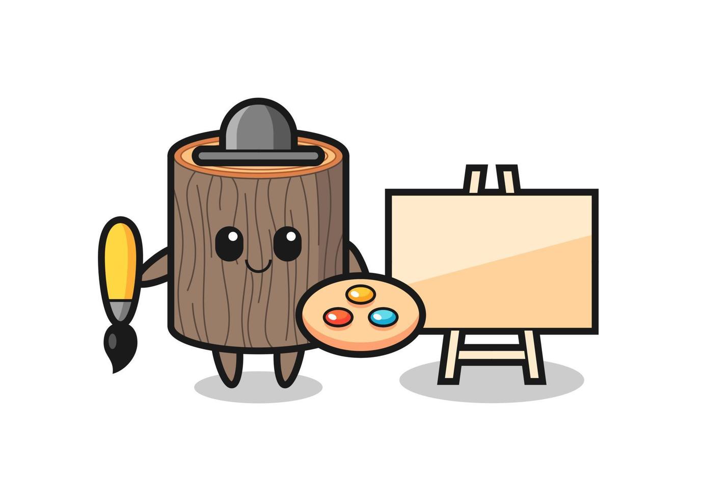 Illustration of tree stump mascot as a painter vector