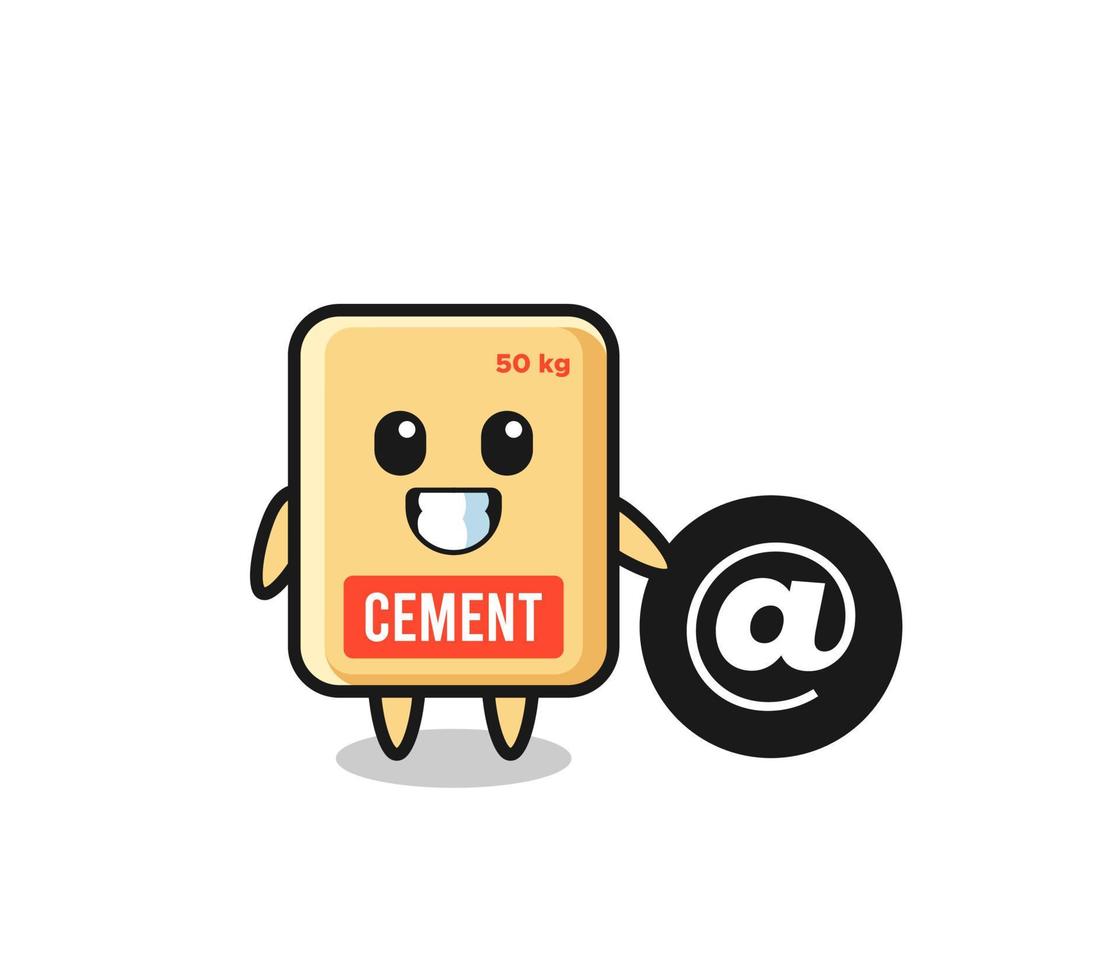 Cartoon Illustration of cement sack standing beside the At symbol vector