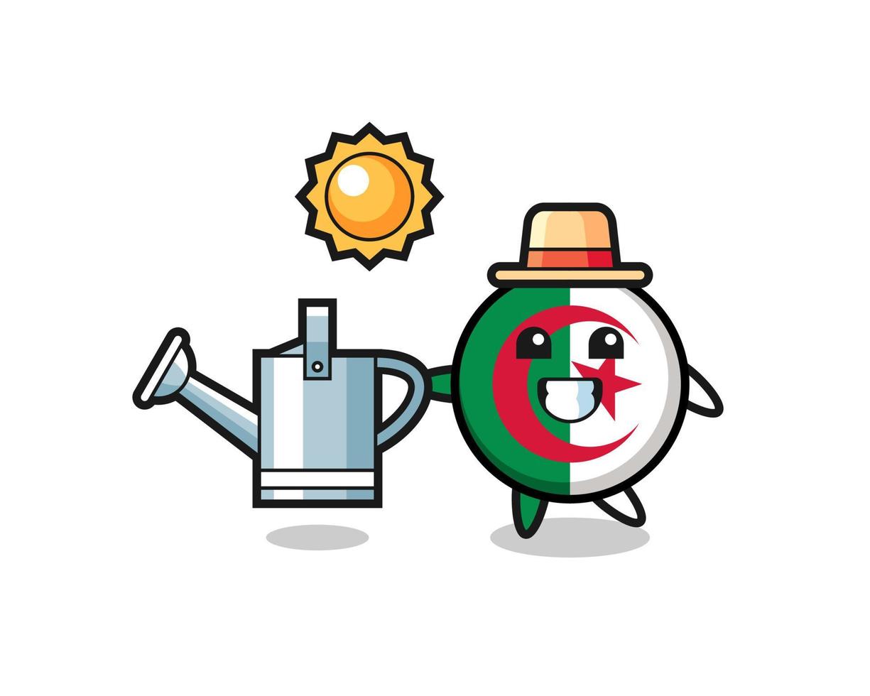 Cartoon character of algeria flag holding watering can vector