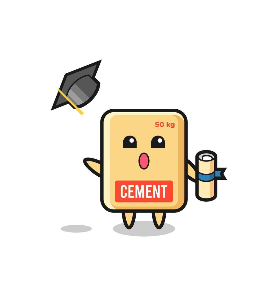 ilustración de dibujos animados de saco de cemento tirando el sombrero en la graduación vector