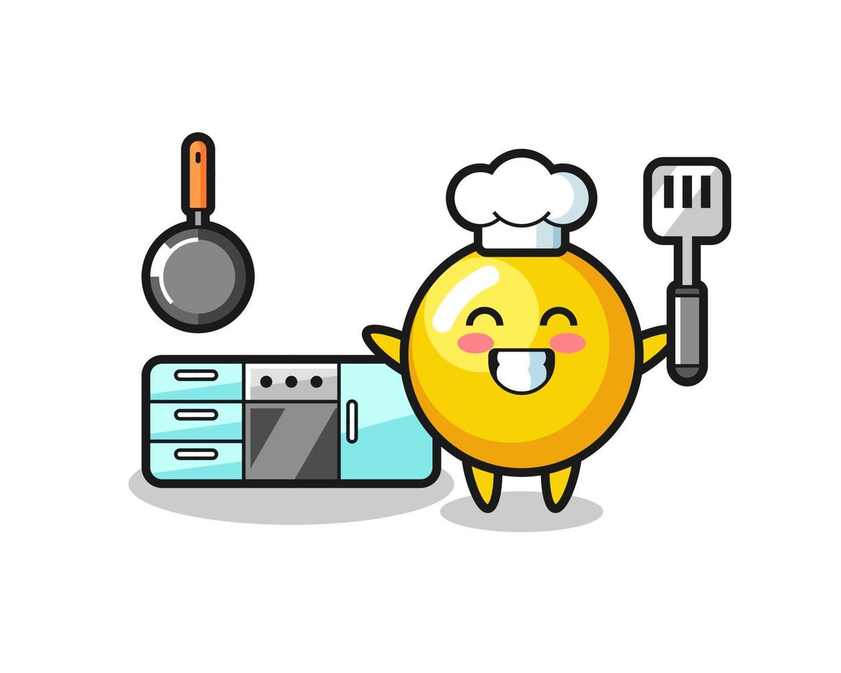 ilustración de personaje de yema de huevo mientras un chef está cocinando vector