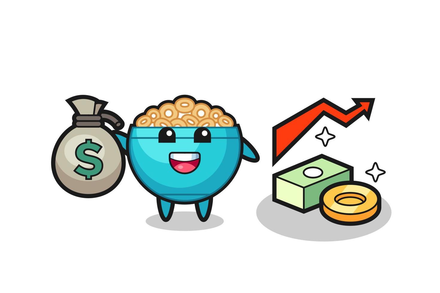 cereal bowl illustration cartoon holding money sack vector