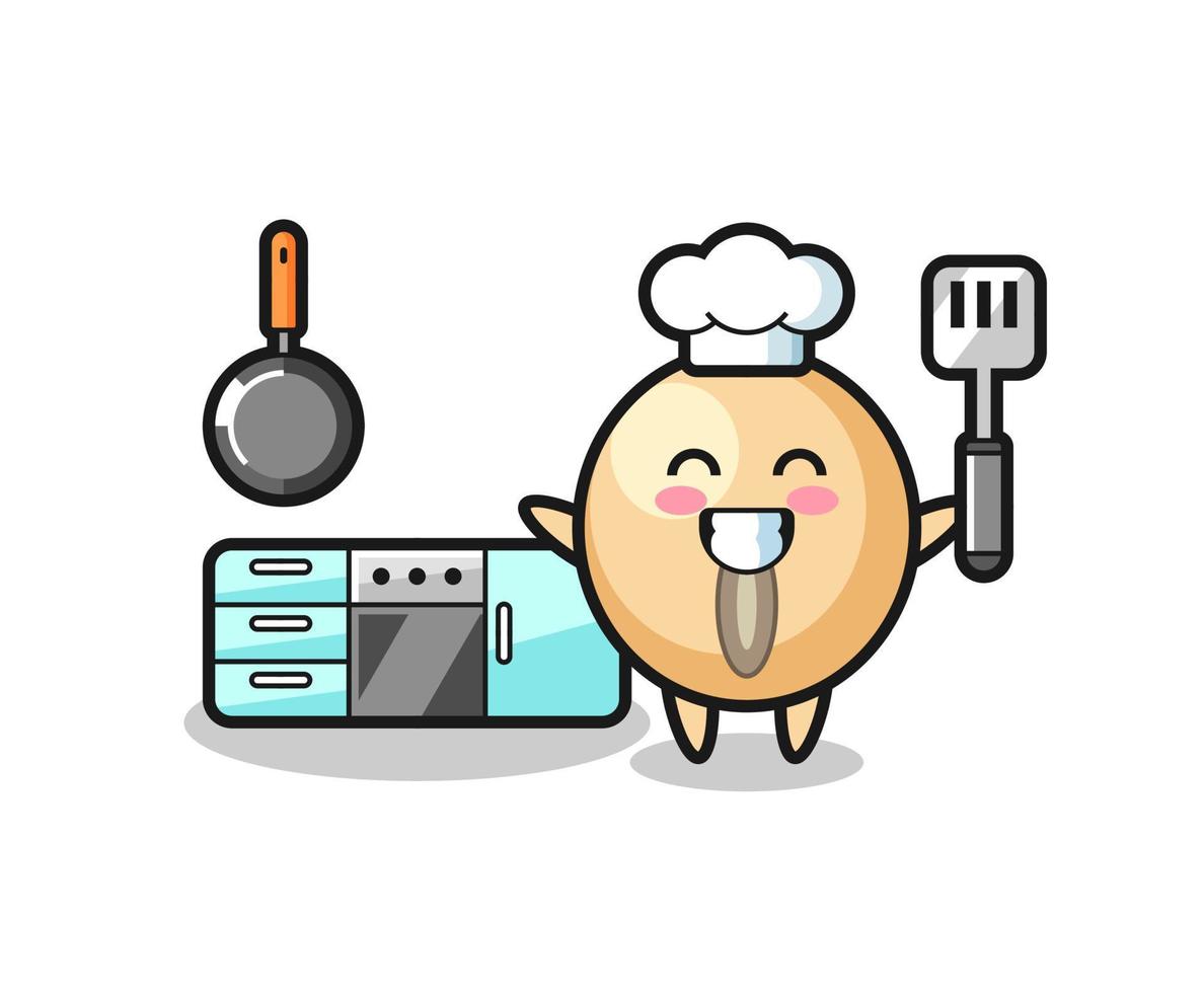 ilustración de personaje de frijol de soya mientras un chef está cocinando vector