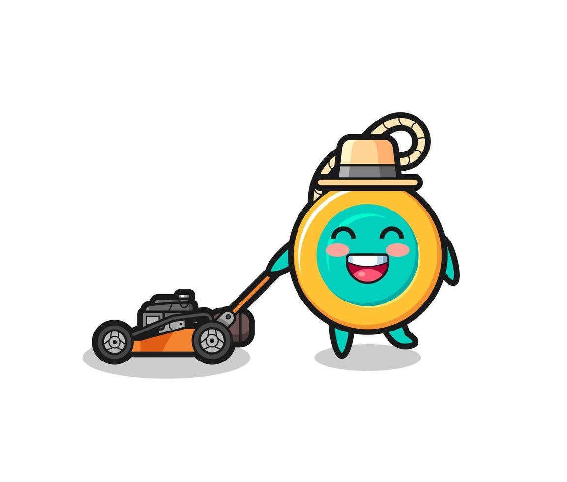 illustration of the yoyo character using lawn mower vector