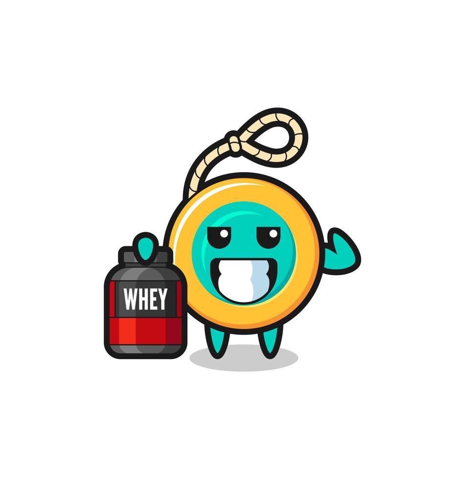 the muscular yoyo character is holding a protein supplement vector