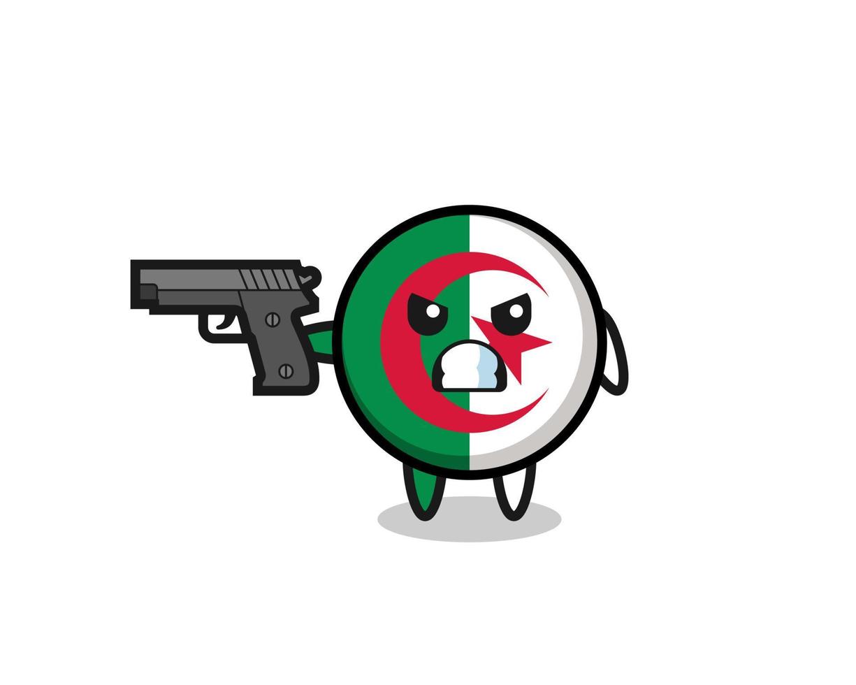 el lindo personaje de la bandera de argelia dispara con una pistola vector