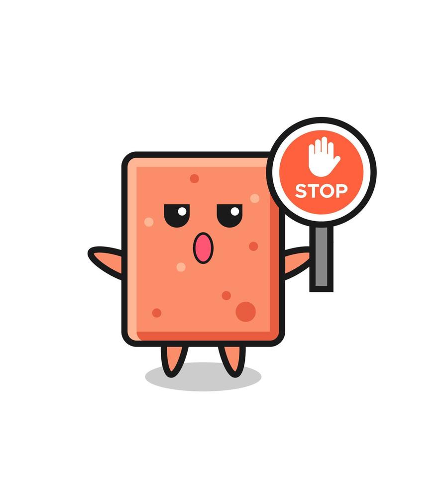 brick character illustration holding a stop sign vector