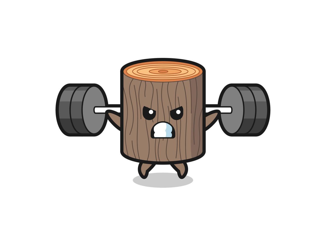 tree stump mascot cartoon with a barbell vector