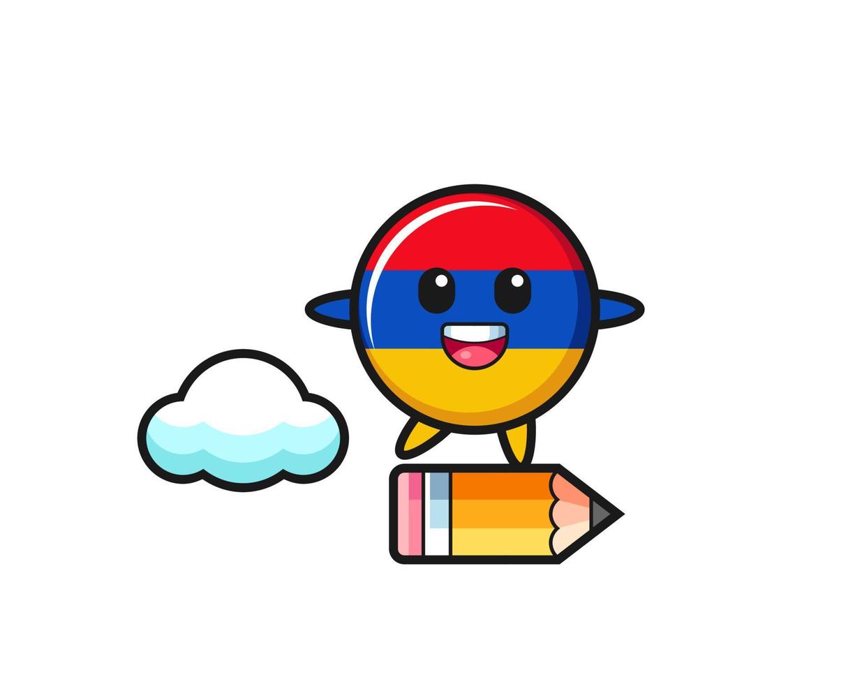 armenia flag mascot illustration riding on a giant pencil vector