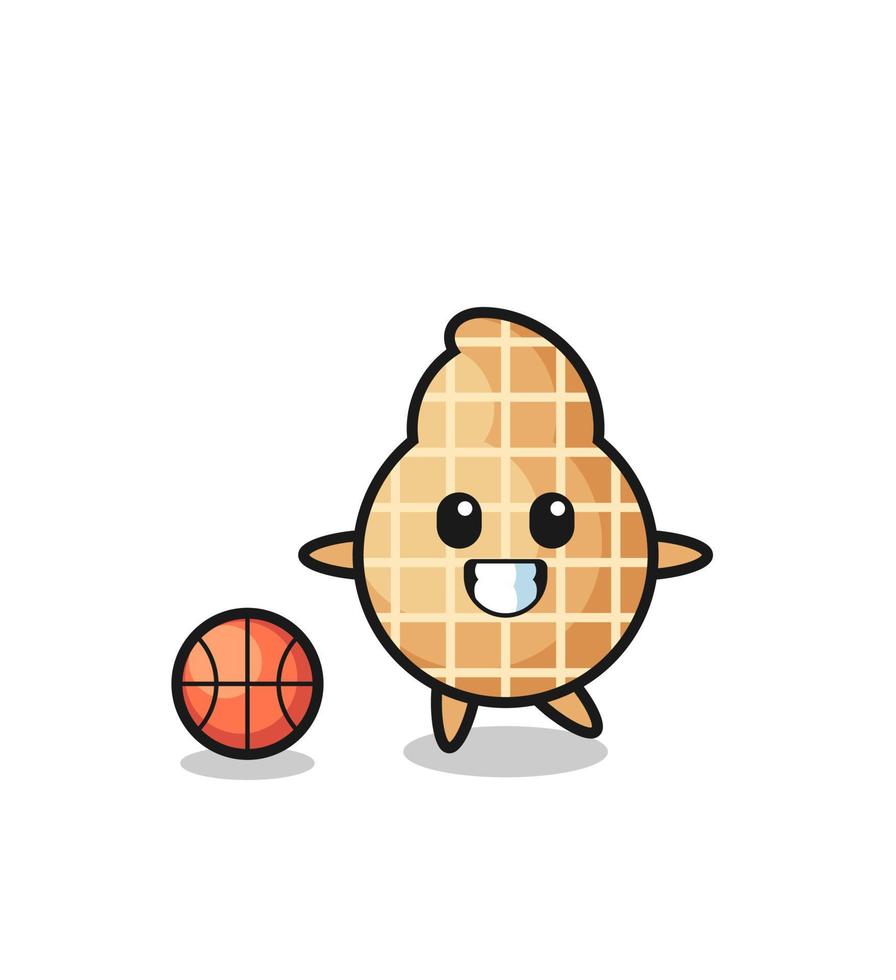 Illustration of peanut cartoon is playing basketball vector
