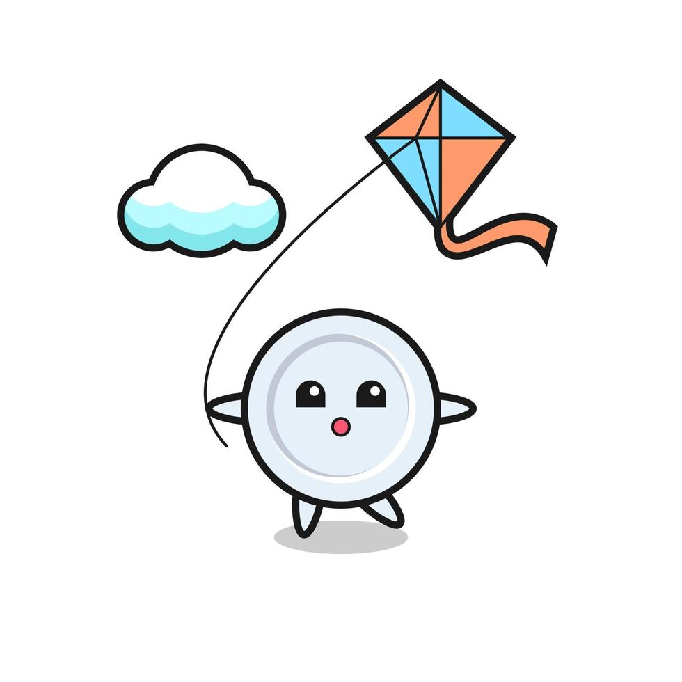 plate mascot illustration is playing kite vector