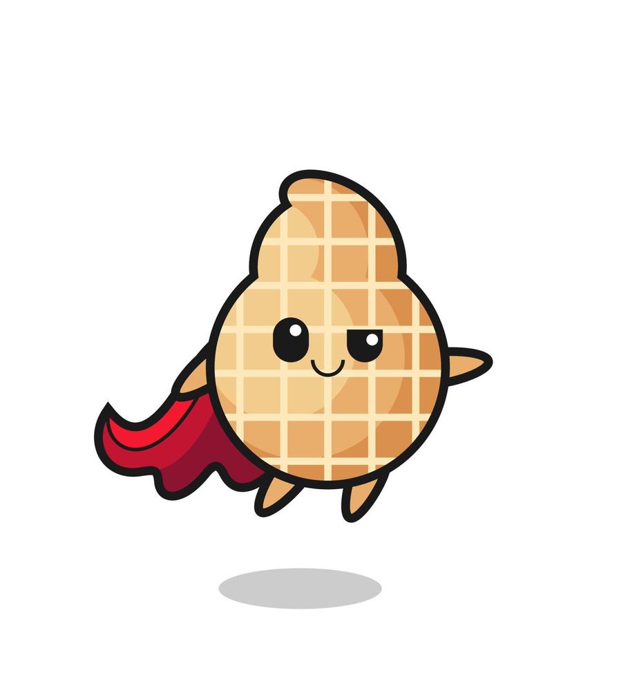 cute peanut superhero character is flying vector