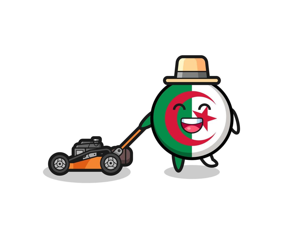 ilustración del personaje de la bandera de argelia usando una cortadora de césped vector