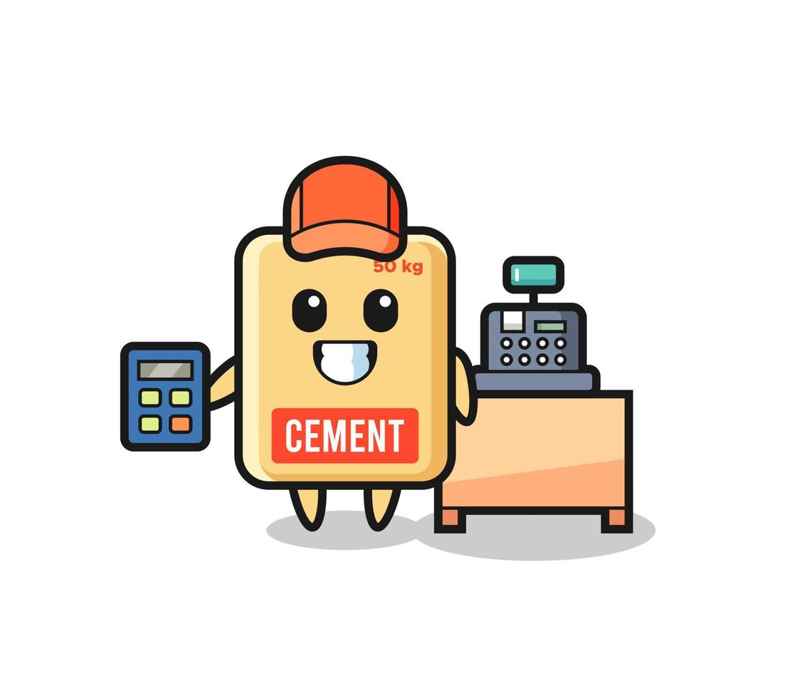 Illustration of cement sack character as a cashier vector