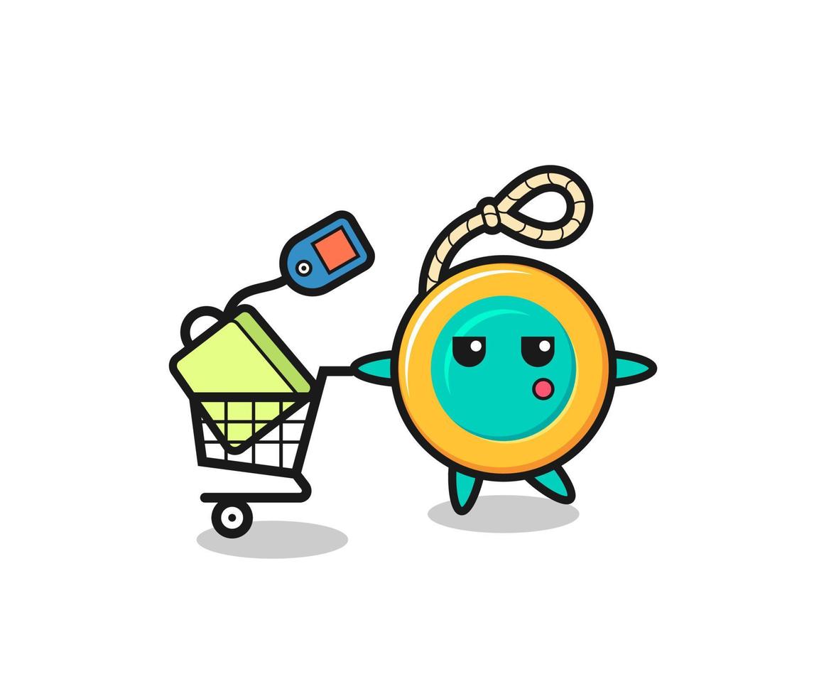 dibujos animados de ilustración de yoyo con un carrito de compras vector