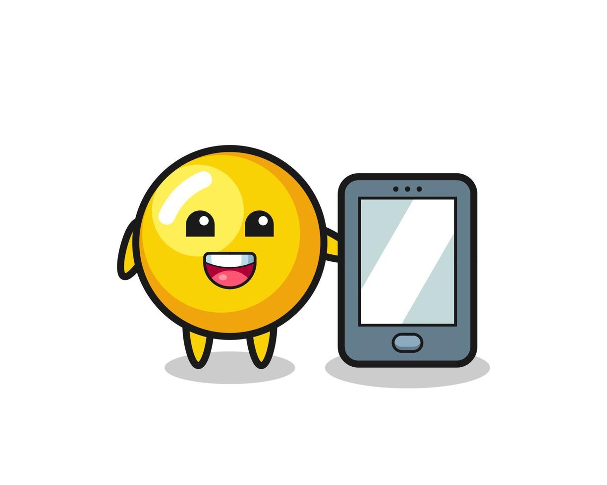 egg yolk illustration cartoon holding a smartphone vector