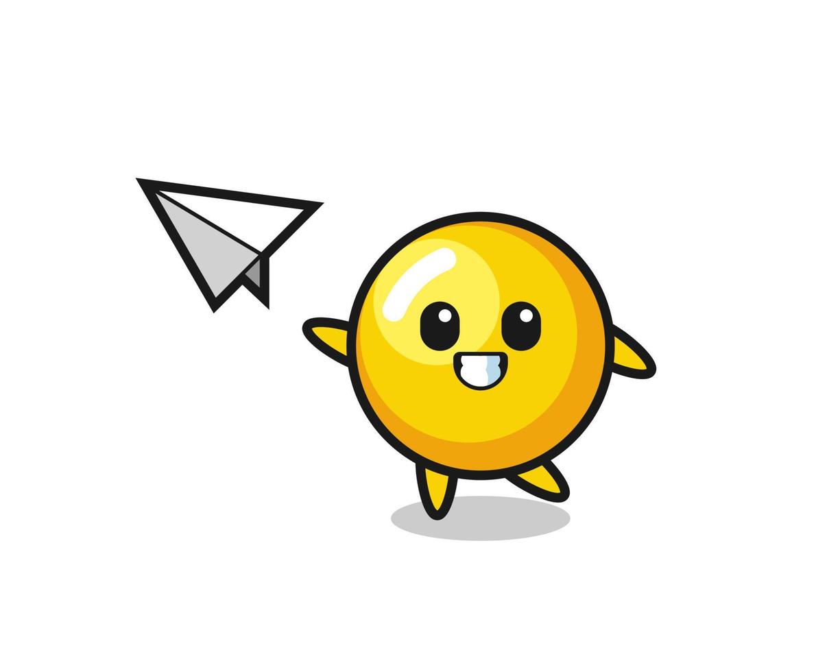 egg yolk cartoon character throwing paper airplane vector
