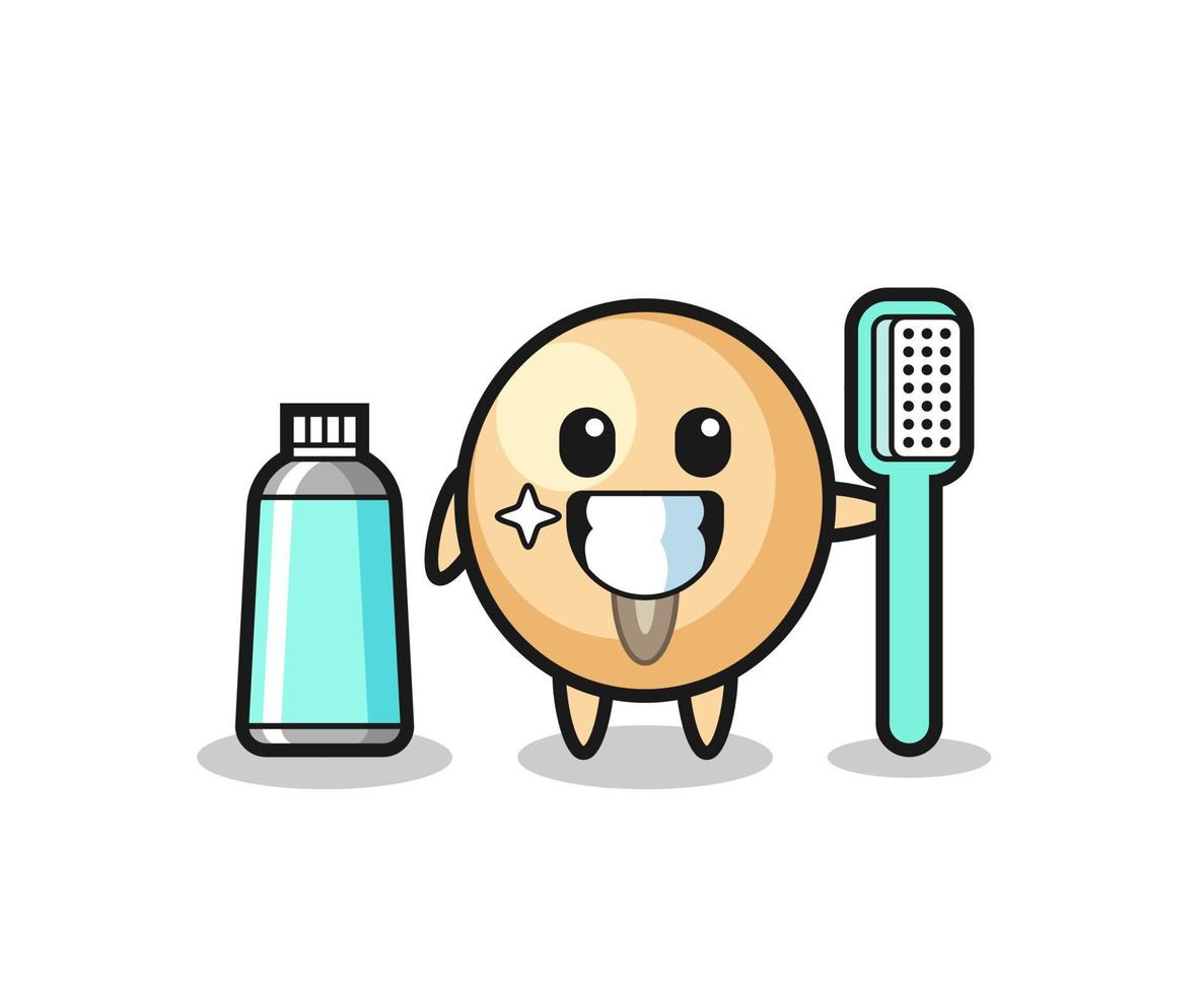 ilustración de mascota de soja con un cepillo de dientes vector