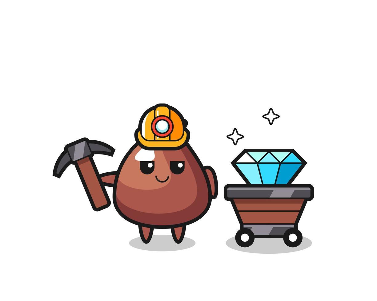 Character Illustration of choco chip as a miner vector