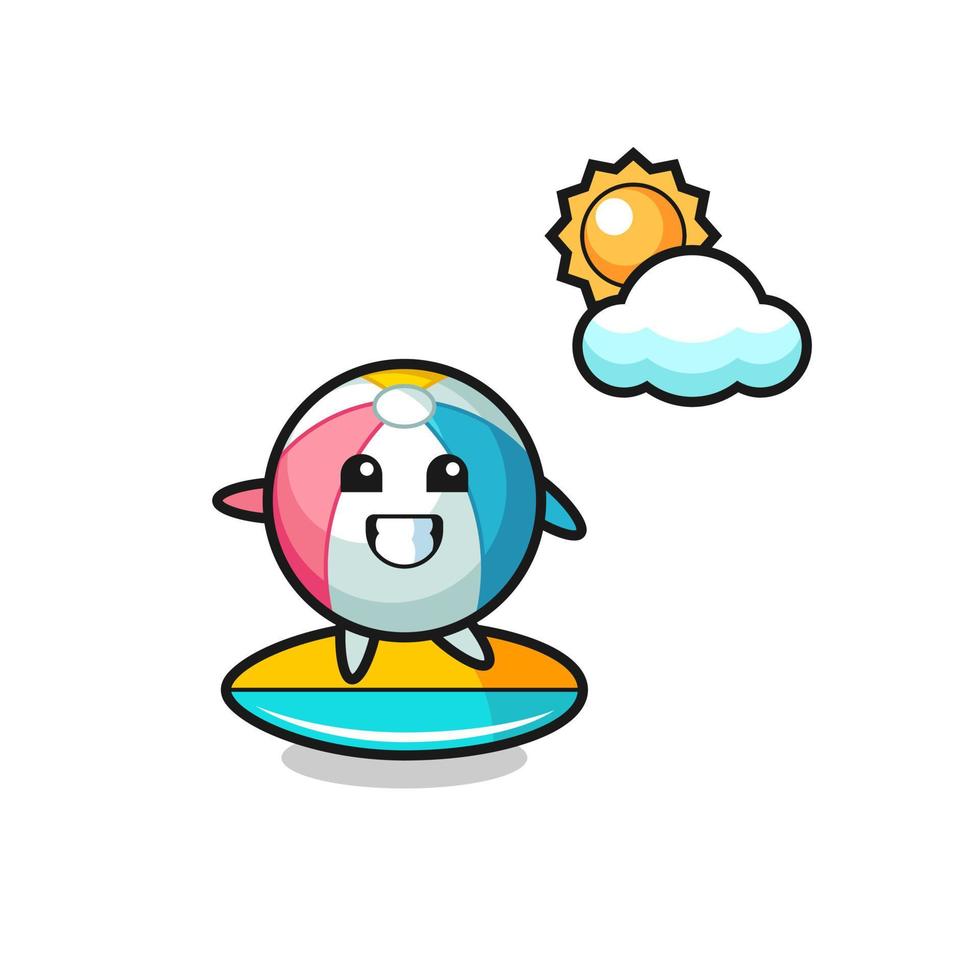 Illustration of beach ball cartoon do surfing on the beach vector
