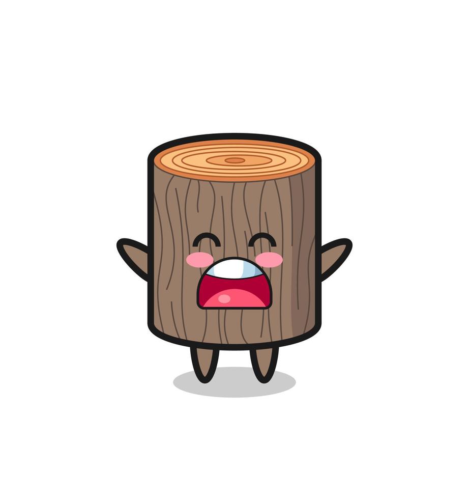 cute tree stump mascot with a yawn expression vector