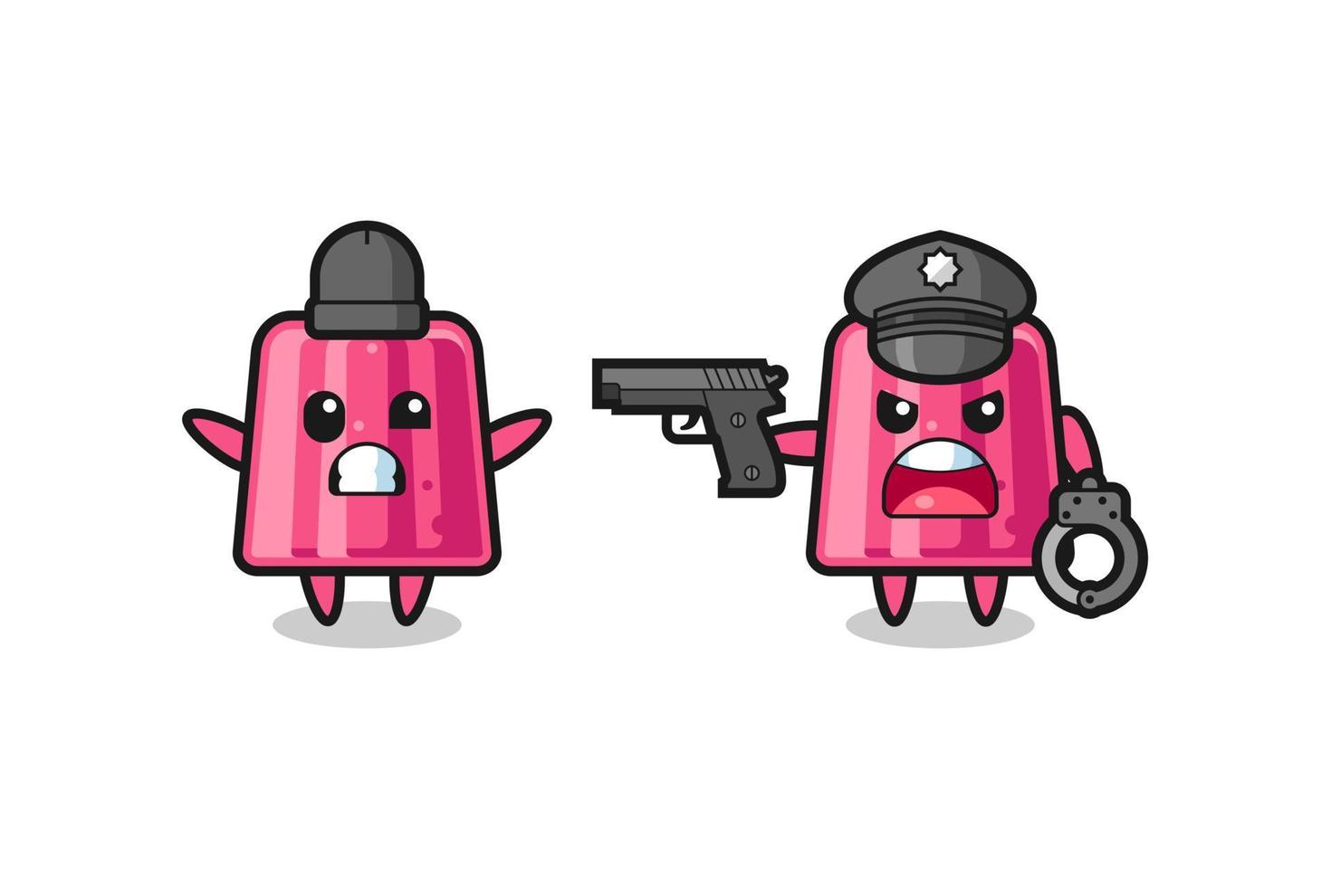 illustration of jelly robber with hands up pose caught by police vector