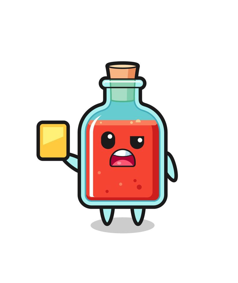 cartoon square poison bottle character as a football referee giving a yellow card vector