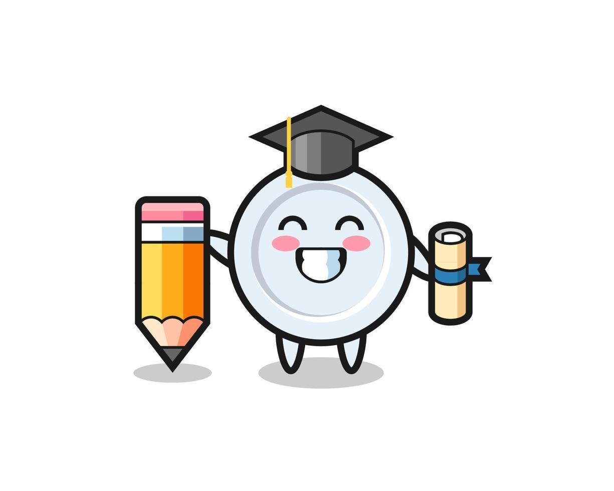 plate illustration cartoon is graduation with a giant pencil vector