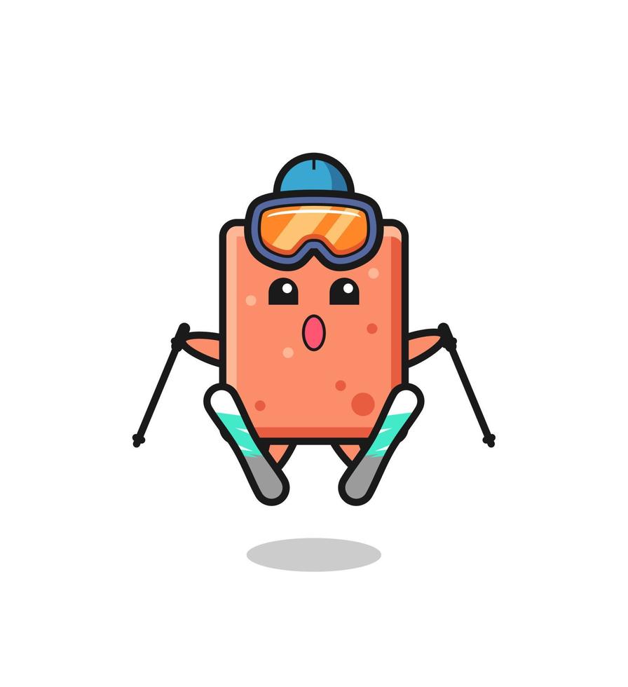 brick mascot character as a ski player vector