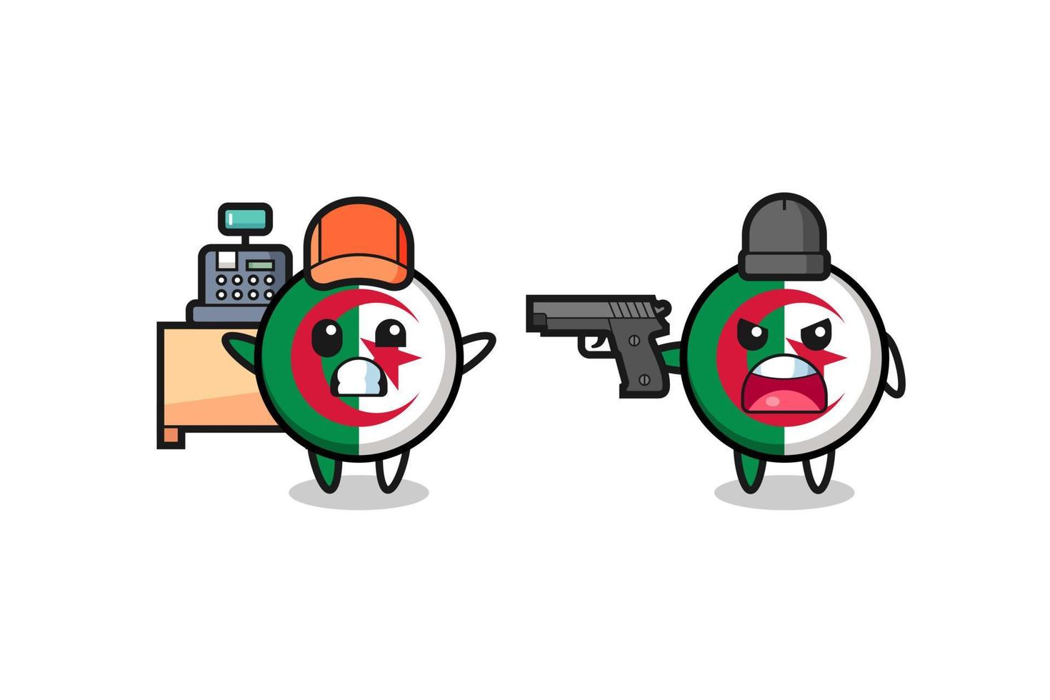 illustration of the cute algeria flag as a cashier is pointed a gun by a robber vector