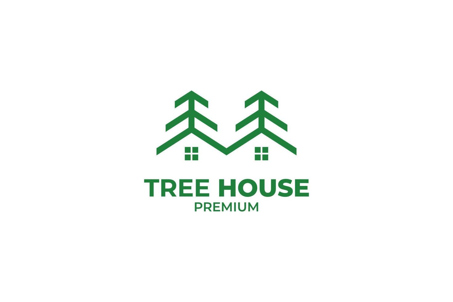 logotipo de casa plana con diseño de plantilla de vector de árbol