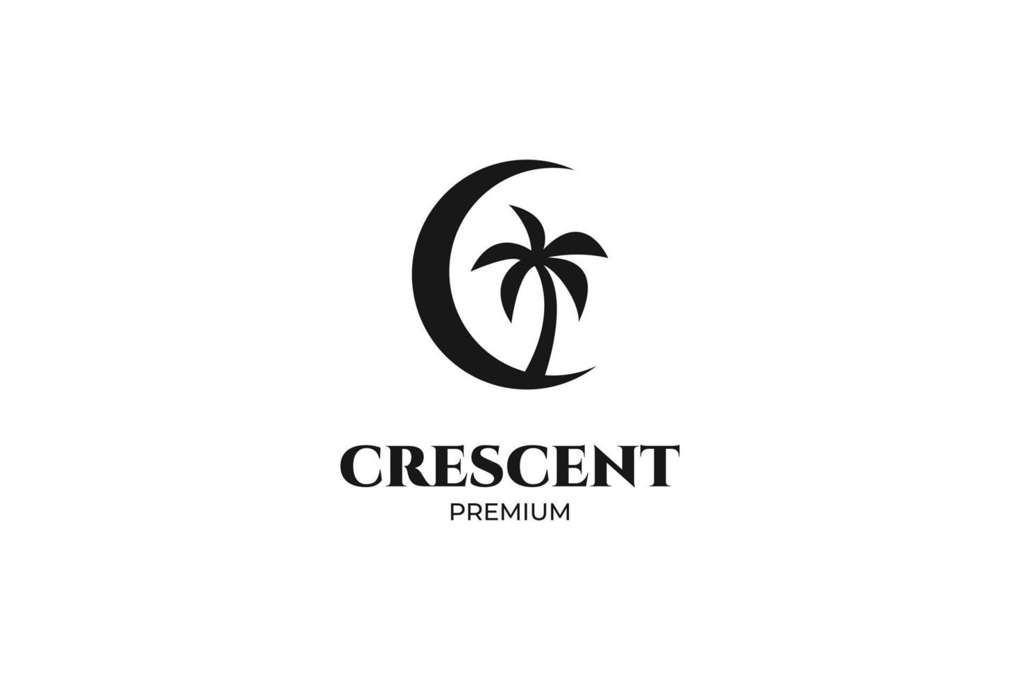 Flat crescent with coconut icon logo design vector template