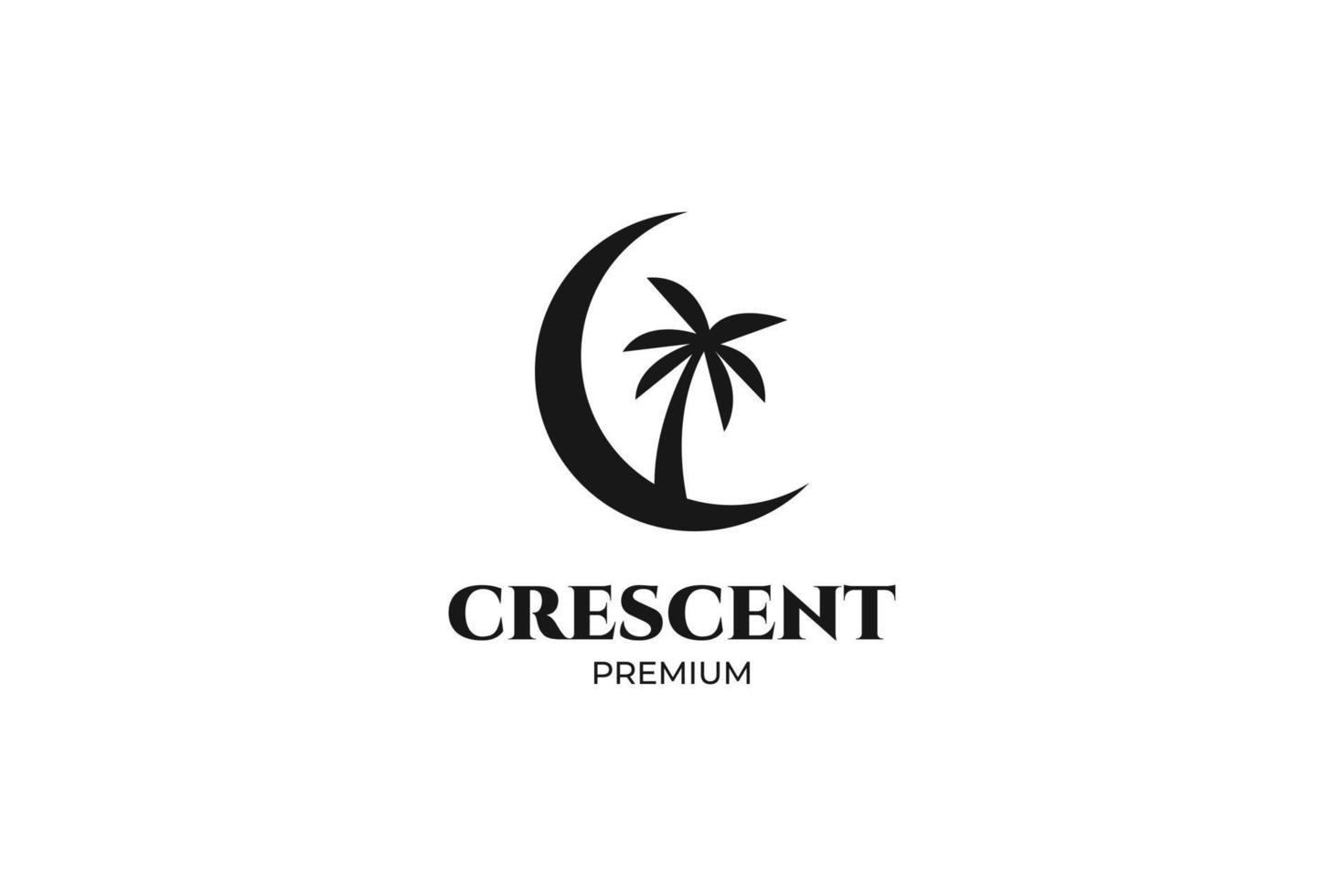 Flat crescent with coconut icon logo design vector template